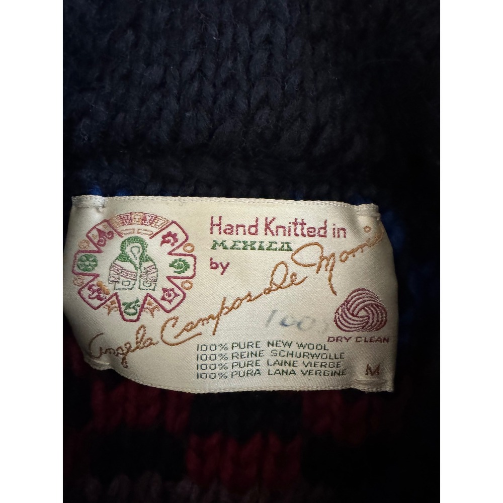 Angela Campos de Morris Vintage Hand Knitted Wool Cardigan Mexico Fair Isle M - Picture 2 of 7